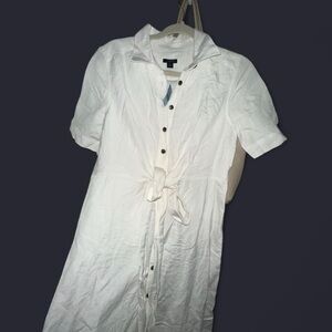 Ann Taylor White Cuffed Sleeve Midi Dress